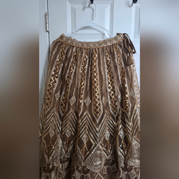 Golden Brown Net Embroidered Lehenga Choli - Picture 8 of 13